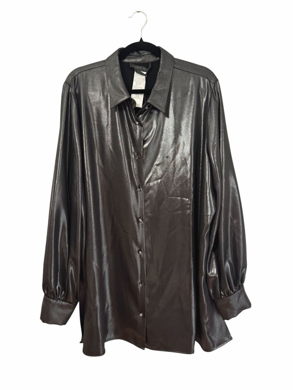NWT Marina Rinaldi Metallic Black Button Down Blouse Size US 22 [jb]
